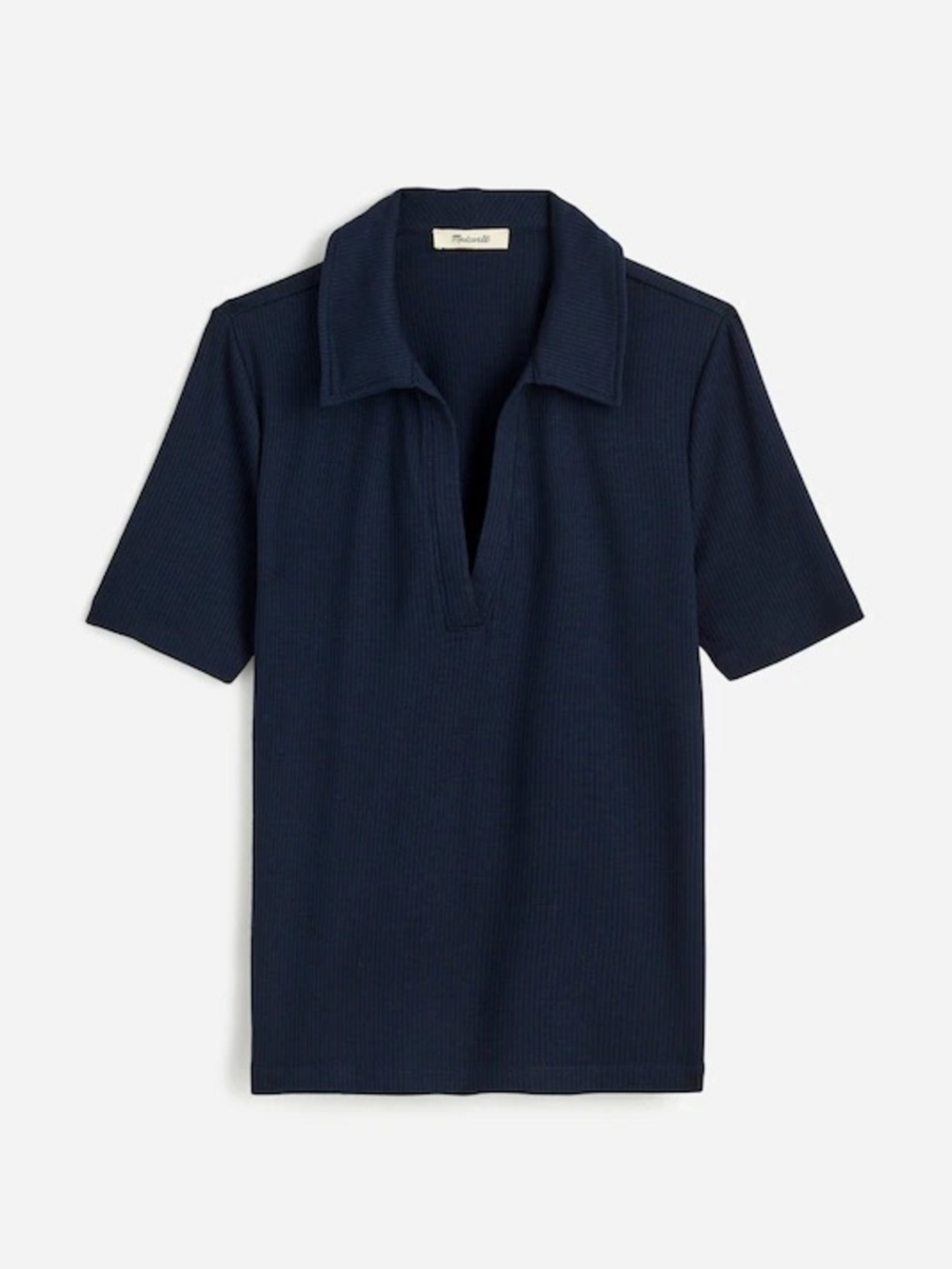 Madewell Navy Ribbed Polo-Style Short Sleeve Top